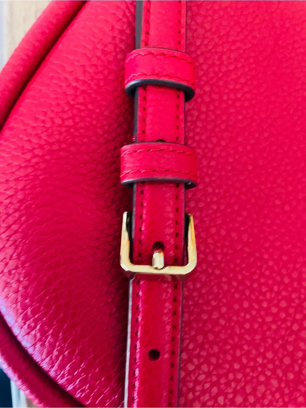 kate spade Red Pebbled Leather Saddle Crossbody with Gold Accent